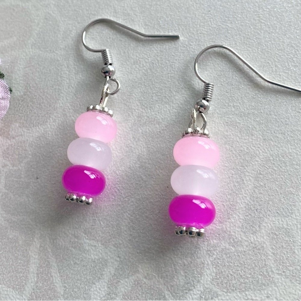 Handmade Pink Glass Bead Dangle Earrings